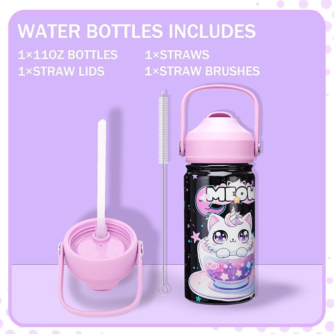 Lunch Box for Girls Bento Box for Kids with Lunch Bag,Stainless Steel Water Bottle,Ice Pack Set Birthday Gifts for Ages 3-12 Back to School Toddler Girls