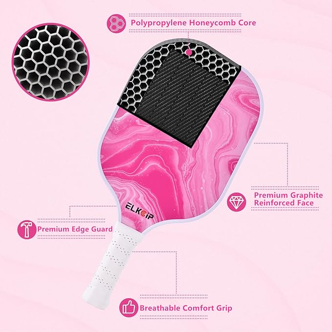Composite Pickleball Paddle with Cover for Women, Graphite Carbon Fiber Polypropylene Honeycomb Core Pickleball Racquet Gift for Mother Wife Grandmother Girlfriend