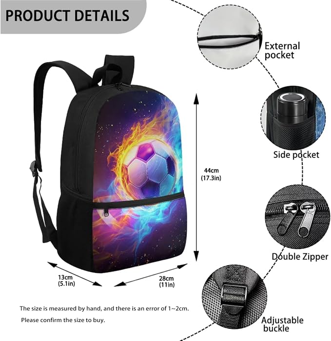 Soccer Backpack for Boys Girls School Bag with Lunch Bag Pencil Case Water Bottle Holder 4 Piece School Daypack Travel Bag Satchel Bagpack