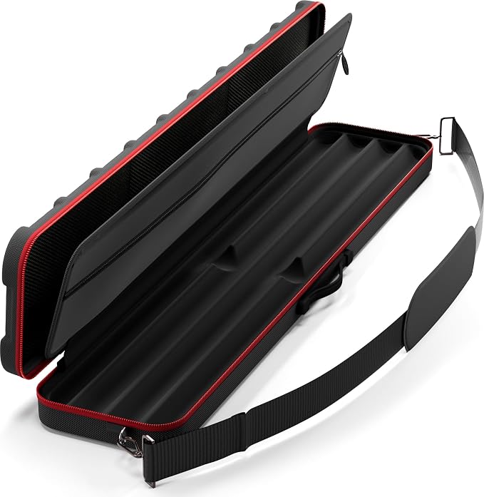 Casemaster Parallax Guard 2x2 Billiard Cue Case, Holds 2 Butts and 2 Shafts, Foam-Padded Pool Stick Case, Water-Resistant 600D Oxford, Zippered Pockets, Rubberized Handle