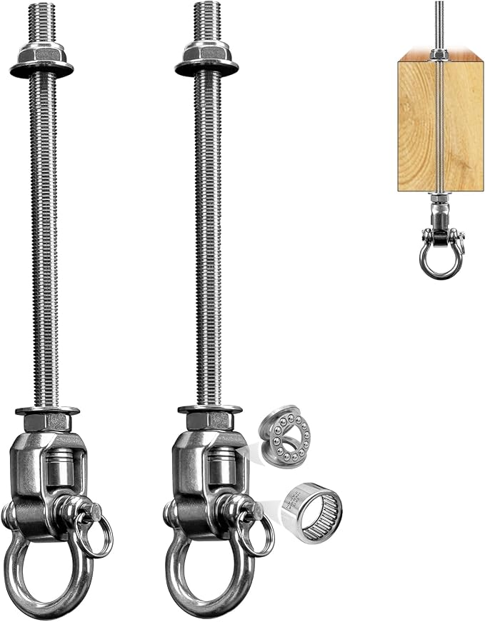 2 Heavy Duty Swing Hangers 360° Bearing Stainless Steel Swing Hooks 1000LBS Capacity Playground Sandbag Hammock Chair Porch Swing
