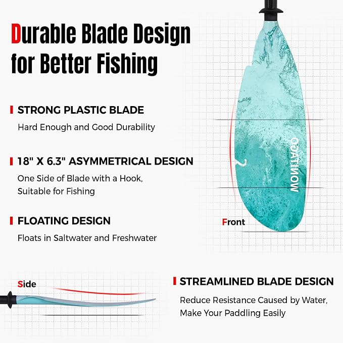 Angler Kayak Paddle Carbon Fiber Shaft and Plastic Blade, Floating Adjustable Fihsing Kayak Oar with Paddle Leash, 230-250cm/90-98 inch