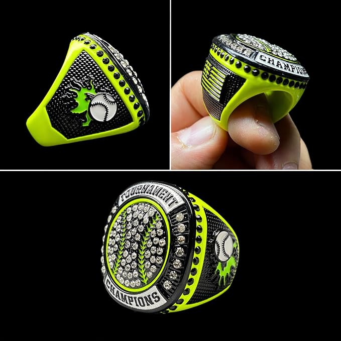 Legacy Rings 1 or 12 Pack Neon Yellow Baseball Softball Championship Trophy Ring Award for Tournament Champion or Finalist