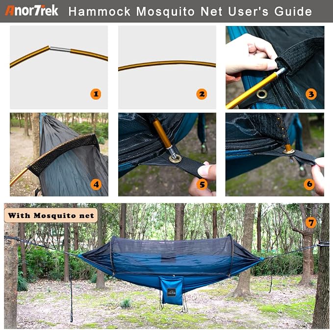 AnorTrek Professional Camping Hammock with Mosquito Net, Lightweight Portable Double Hammock with Two 10 FT Hammock Tree Straps, 230T Nylon Hammock for Camping, Hiking, Yard, Backpacking