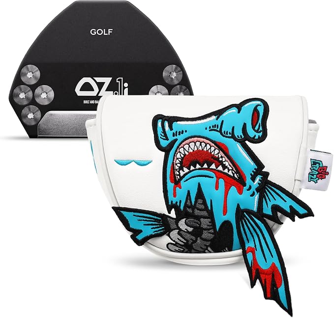 Big Crazy Golf Head Covers, Golf Club Covers Funny, Driver Headcovers, Golf Club Covers, Fairway Woods Head Covers, Hybrids Headcover, Putter Cover with Soft Lining for Golf Gift Hammerhead Sharks