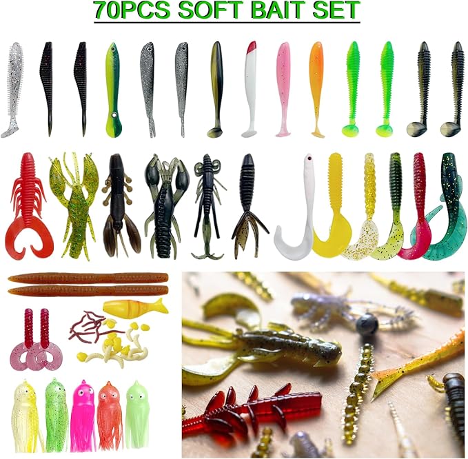 Fishing Lures Kit with Tackle Box Included Crankbait, Minnow, Spinnerbaits, Spoons, Soft Lures, Jigs, Hooks, Bait Rigs, Weights Sinkers, Topwater Lures Freshwater Saltwater 346/353Pcs
