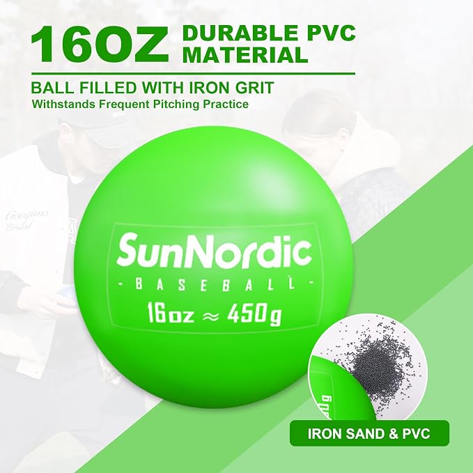 SunNordic 6 Pack Weighted Baseballs Set (16 oz) - Weighted Baseballs for Hitting Training & Improved Power - Pitching Training Baseball for All Skill Levels