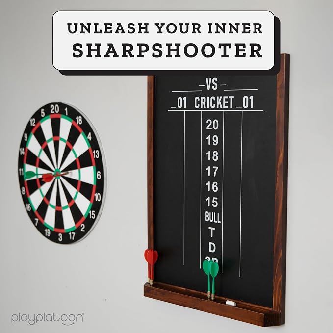 Play Platoon Dart Scoreboard & Darts Holder Wall Mount - Wood Score Board, Professional Darts Accessories, Dart Holder