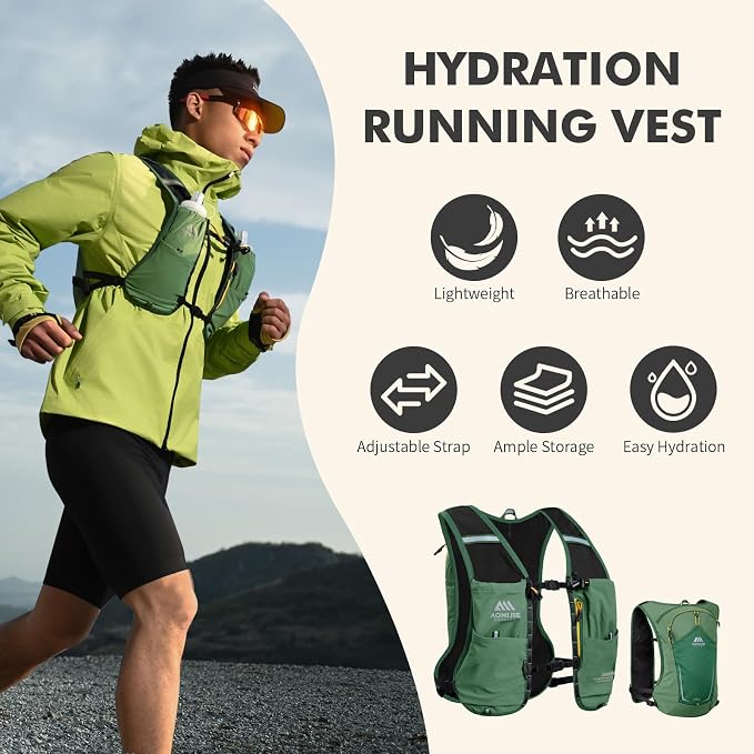 AONIJIE Running Hydration Vest for Men & Women, 8L Hydration Backpack, Multiple Pocket Designs for Water Bottles/Bladders, Lightweight Breathable for Hiking, Climbing, Marathon & Cycling