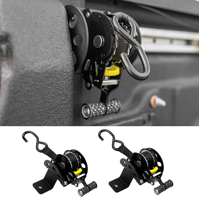 Retractable Ratchet Strap Compatible with 2022-2025 Ford Maverick Retracting Straps Auto Retract Securing Strap Tie Down System 2PCS for 2024 Maverick Accessories