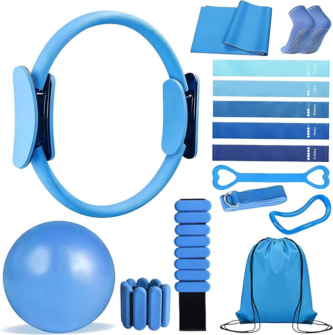 Pilates Ring Set with Adjustable Resistance - Full Body Workout Kit for Women, Portable Travel Bag & Anti-Slip Accessories