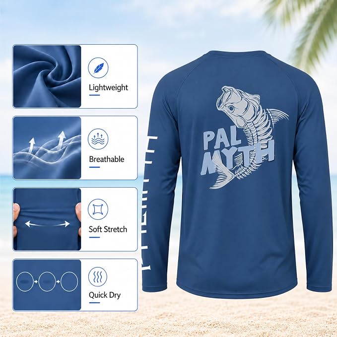 Palmyth Fishing Shirts for Men Long Sleeve UPF 50+ T Shirt Sun Protection | Quick Dry, Sun Protection, Myth-Cool Fabric, Fish Print, Moisture Wicking, Stretchy, Breathable, Fishing,Boating,Outdoor Wear