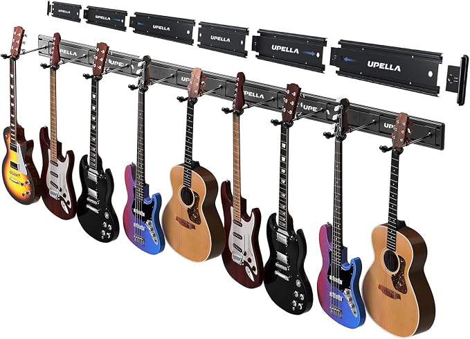 Guitar Wall Mount Hangers for Multiple Guitars, Holds 10 Basses, Premium Aluminum Metal Mandolin Stand Banjo Rack Violins Holder, Adjustable Instruments Display Set, Wall Mount Hooks