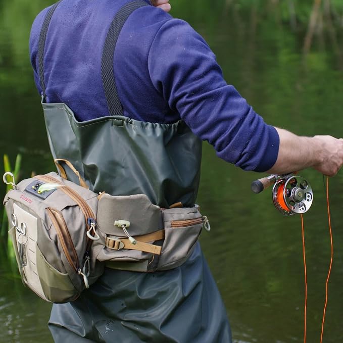 Fly Fishing Large Waist Pack with Water Bottle Holder, Wide Fanny Fishing Tackle Storage Bags