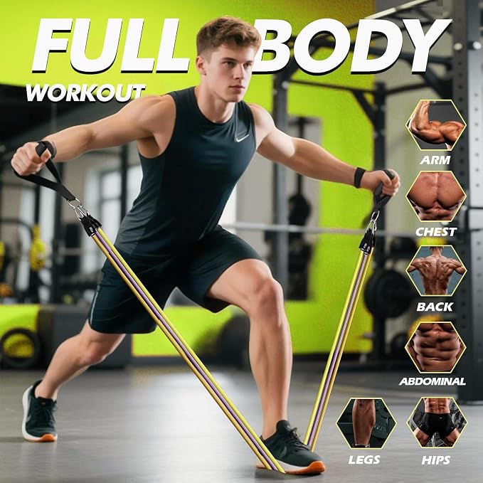 WHATAFIT Resistance Bands, Exercise Bands, Workout Bands with Handles, Door Anchor and Ankle Straps, 5 Resistance Levels Fitness Bands for Strength Training, Physical Therapy, and Home Gym Equipment