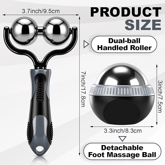 Ceenna 2 Pcs Massage Ball Roller Ice Cold and Hot for Deep Tissue and Sore Muscle Relief Manual Self Massage Ball with Drawstring Bag for Muscle, Neck, Back, Foot, Body, Ergonomic Handle, Portable