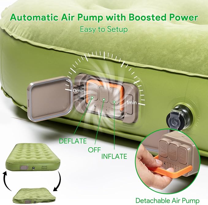 Minthouz Self Inflating Sleeping Pad with Electric Pump, One-Click Inflate/Deflate 1-2 Mins, 9.8" Ultra-Thick Camping Sleeping Pad for Car Travel Tent
