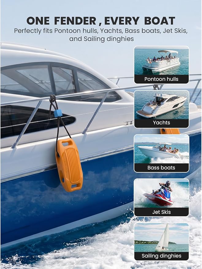 Zeraty Solid EVA Boat Fenders 1-2-4 Packs, 17''x8'' No-Deflation Dock Bumpers with Adjustable Ropes, Modular Stackable Non-Rolling Marine Hull Protector for Pontoon, Yacht, Bass, Jet Ski and Jon Boats