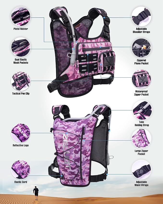 Zelvot Running Vest with 2L Water Bladder, Hydration Backpack, U.S. Design Patent, Lightweight Hydration Pack with Gear Holder, Reflective Chest Pack for Men Women for Marathon