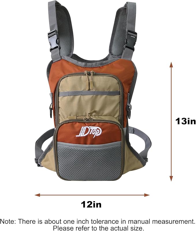 Fly Fishing Chest Pack, Lightweight Fishing Backpack, Fishing Tackle Storage Fits Up to Hold Fly Boxes, Fishing Accessories for Men(Orange + Gray)