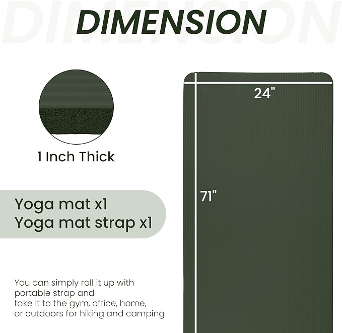 Signature Fitness Extra Thick High-Density Foam Yoga Mat – Multiple Thicknesses (1/2" & 1") / Multiple Colors – Double-Sided Non-Slip Surface – with Carrying Strap for Pilates, Yoga & Home Workouts