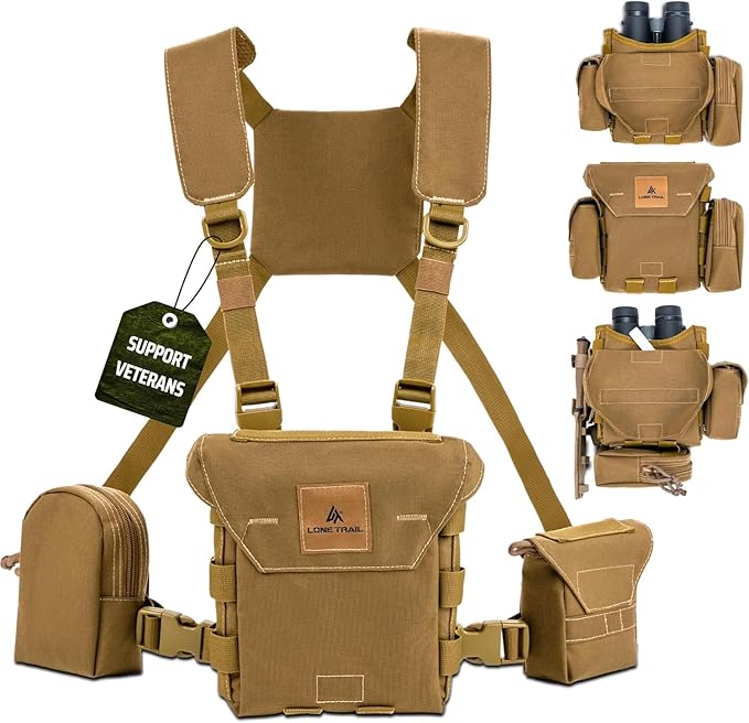 Waterproof Binocular Harness Chest Pack - Lightweight Bino Harness With Rangefinder Pouch, Binocular Case Chest Harness with Silent Magnetic Closure - MOLLE System Hunting Gear for Hunting