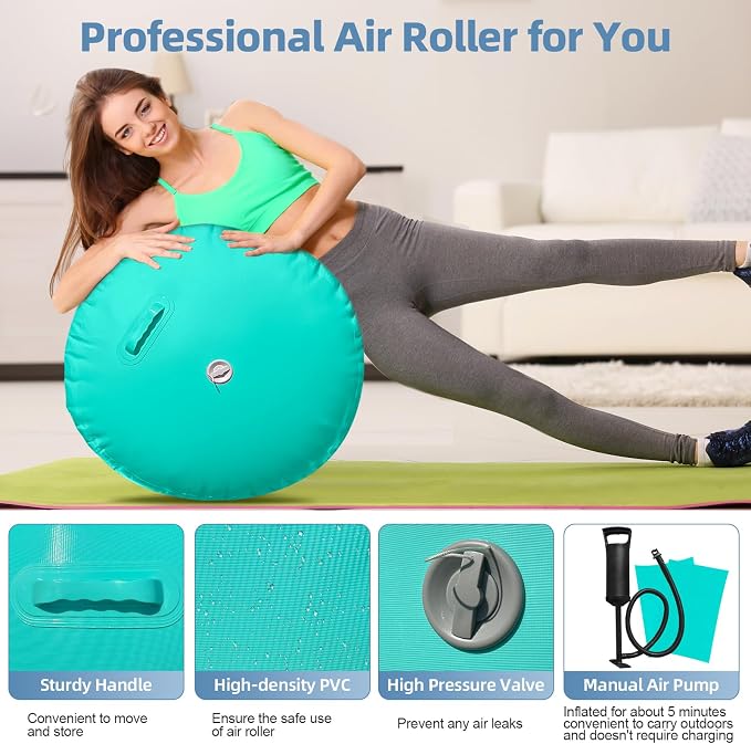 Air Roller Gymnastics, 47.2x23.6"/47.2x31.5" Inflatable Air Tumble Barrel, Back Handspring Training Gymnastics Barrel for Tumbling Cheerleading Yoga Gym with Manual Air Pump Indoor&Outdoor Use