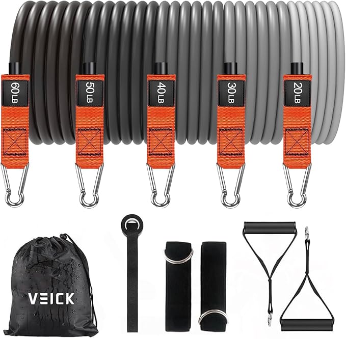 VEICK Resistance Bands Set, 10-150 LBS Stackable Exercise Bands with Handles, Ankle Straps & Door Anchor, Workout Bands for Home Gym, Yoga, Pilates, Physical Therapy for Men Women