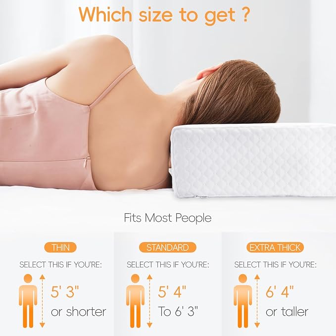 TOPPURE Cube Memory Foam Pillow for Side Sleepers (24"x12"x4" Rectangle Thin Pillow), Cervical Pillow for Neck and Shoulder Pain Relief, Neck Pillow, Bed Pillow with Washable Pillowcase, White