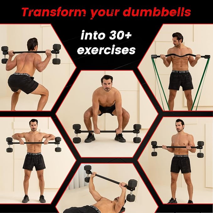 Dumbbell Barbell Converter Bar, Adjustable Dumbbell Bar for Home Gym, Compatible with Most Dumbbells, All-Metal Dumbell to Barbell Converter for Weight Lifting and Strength Training