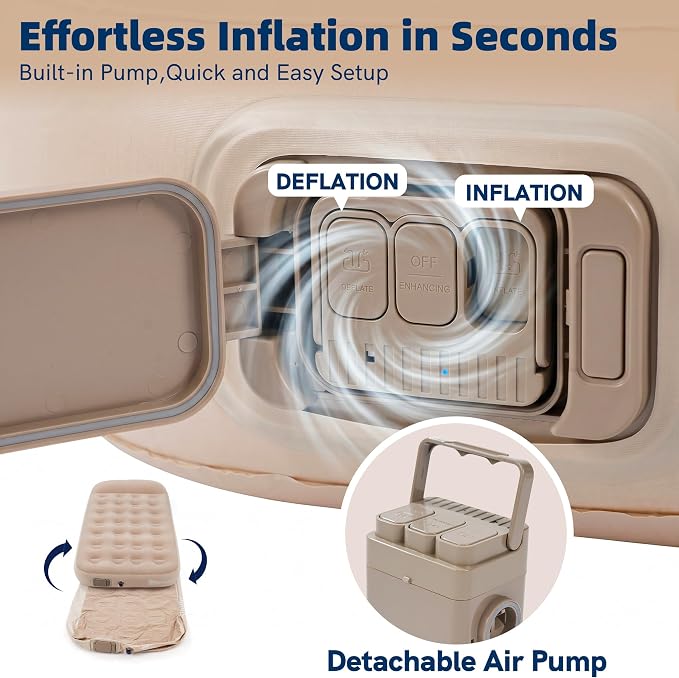 10'' Twin Camping Air Mattress Built in Pump with 2" Raised Pillow – Twin Blow Up Mattress Portable Inflatable Air Bed for Home Guest Camping Travel Outdoor