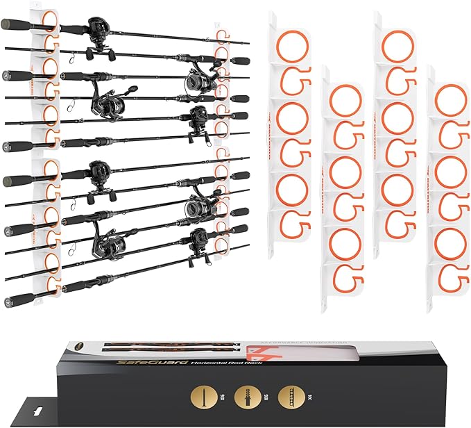 KastKing SafeGuard Fishing Rod Holder for Garage, Wall or Ceiling Mounted Fishing Rod Rack Storage Organizer, Fishing Pole Holder Holds 12 Rods or Combos in Less Than 36 Inches