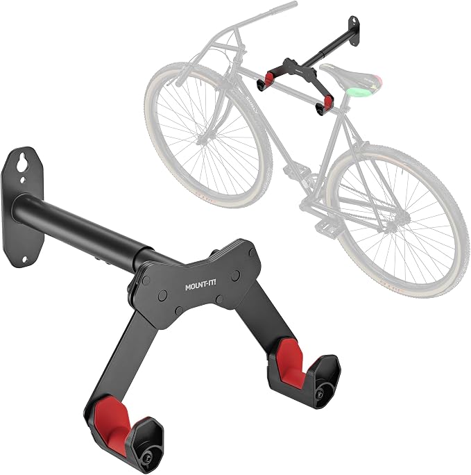 Mount-It! Bike Wall Mount Hook, Horizontal Indoor Bike Rack for Home Garage Shed, Space Saving Wall Mounted Hanger for Single Bicycle, Universal Fit for Most Bikes, Extendable to Fit 30.3" Handlebars