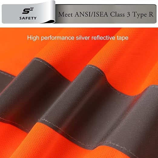 sesafety High Visibility Shirts for Men Class 3 Hi Vis Reflective Construction Shirts for Men with Pocket Safety T Shirt for Mens Work Shirt for Mens Short Sleeve Orange