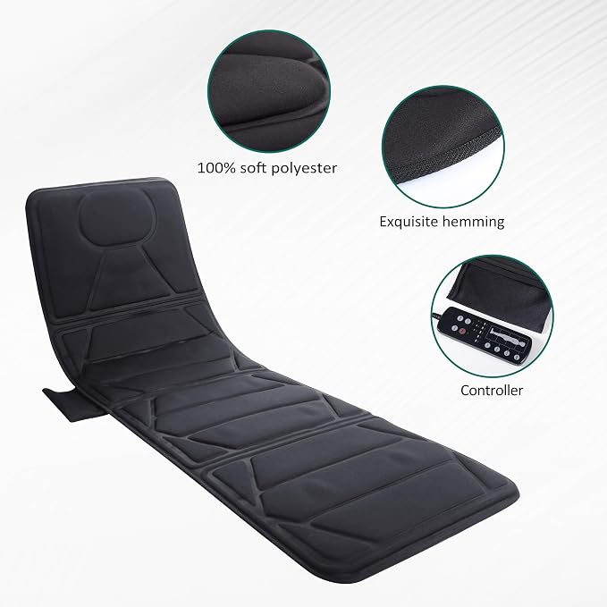 Snailax Massage Mat with Heat, Back Massage Pad for Bed, Chair, 10 Motors Vibrating Massage Mattress Pad with 2 Heating Pads for Back, Full Body Massager