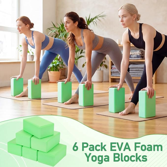 Wettarn 6 Pack Yoga Blocks 9 x 6 x 4 Inch EVA Foam Lightweight Non Slip Yoga Props for Pilates Stretching Meditation