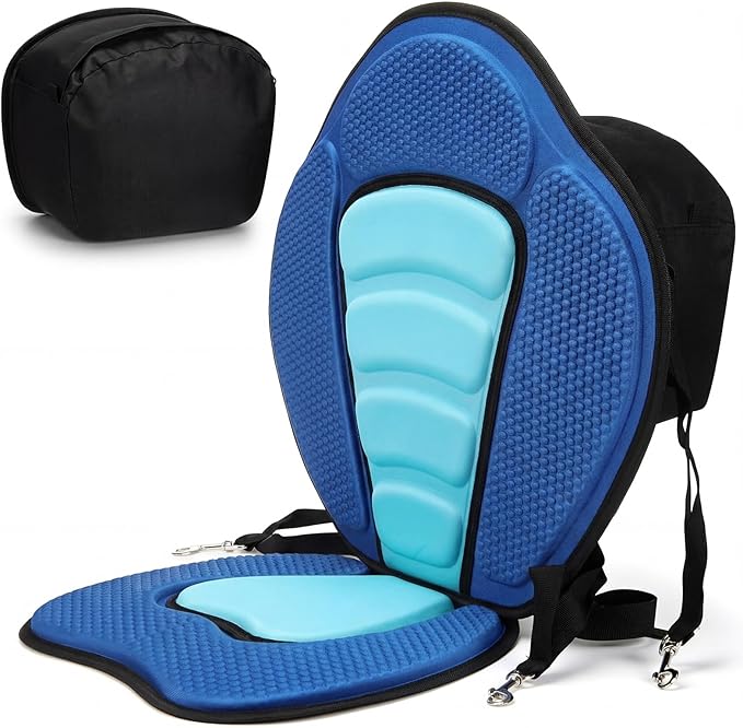 Vinsot Kayak Seat Cushion Universal Paddle Board Seat with Back Support Adjustable Non Slip Boat Chair Seats with 4 Straps and Storage Bag for Kayak Boat Sup Canoe
