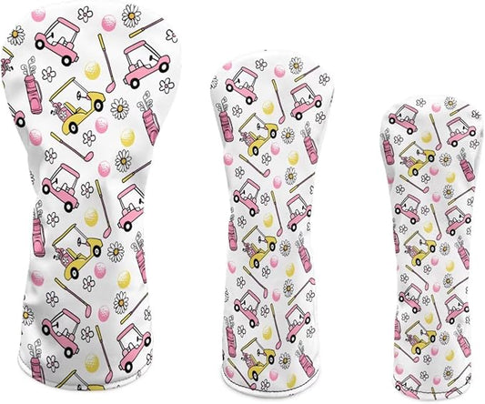 Rnyleeg Golf Club Head Covers for Women Driver Head Cover Leather Fairway Wood Headcover Hybrid Headcovers for Golf Clubs