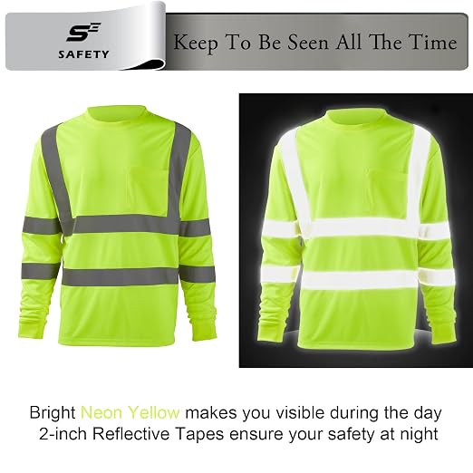 sesafety High Visibility Long Sleeve Construction Work Shirts Yellow L