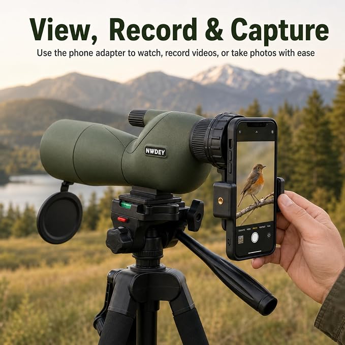 NWDEY 25-75X60 Spotting Scope with Upgraded 60in Tripod, BAK4 Prism & FMC 60mm Lens, Spotting Scope for Target Shooting, Bird Watching, Hunting & Outdoor Observation, Phone Adapter, Carry Bag
