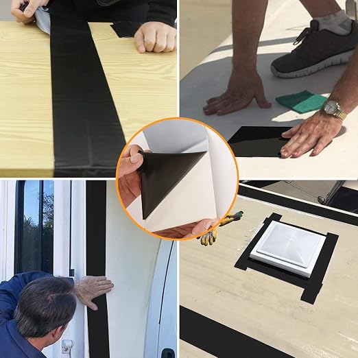 CircleRoad Butyl Sealant Waterproof Tape, RV Roof Tape Black, 6 Inch X 50 Feet RV Repair Sealant Tape, Stop Camper Roof Leaks, UV-Resistant, Weatherproof and Reliable (6In-50FT Black)