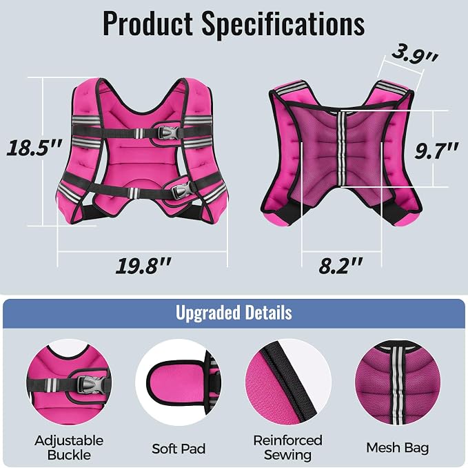 Zeerun Weighted Vest, 6lb/8lb/10lb/12lb/15lb/18lb/20lb/24lb/30lb for Men Women, Reflective Stripe Adjustable Buckle, Comfortable Durable Rucking Vest for Walking Running Strength Training