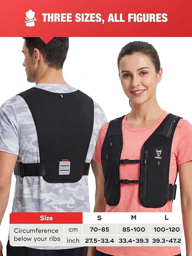 UTOBEST Running Vest for Women Men, Lightweight Running Hydration Vest Fits 500ml Soft Flask, Dual-Stage Adjustment with No Bounce, Waterproof Pocket Fits All Phones