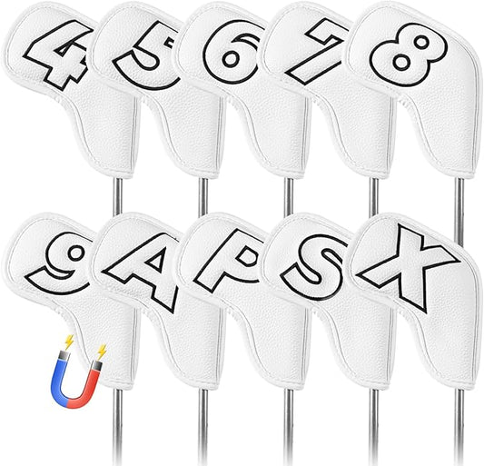 Golf Iron Covers Set Strong Magnetic Closure Value 10 Pack, Double Side Number Synthetic Leather Deluxe Club Headcover, Universal Head Cover Fit Main Irons Clubs for Women Men