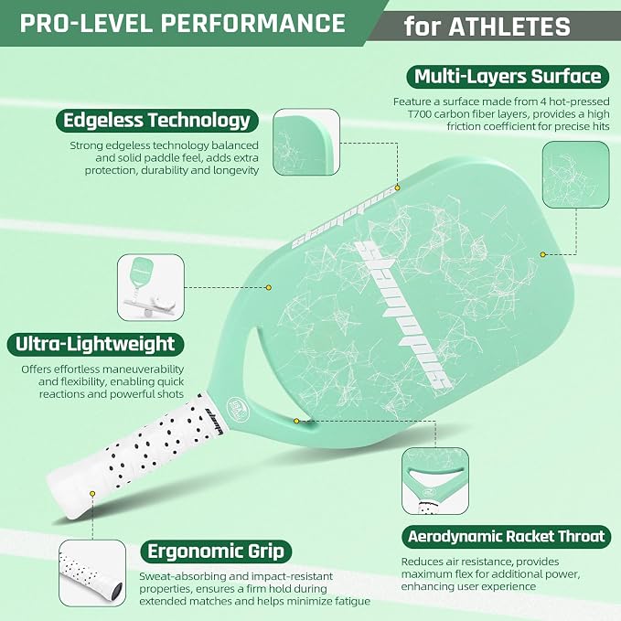 Pro Pickleball Paddle| T700 Carbon Fiber Pickleball Paddles with 16mm Polymer Honeycomb Core & Overgrips| Premium Pickle Ball Racket Enhanced Control & Spin & Power| USAPA Approved