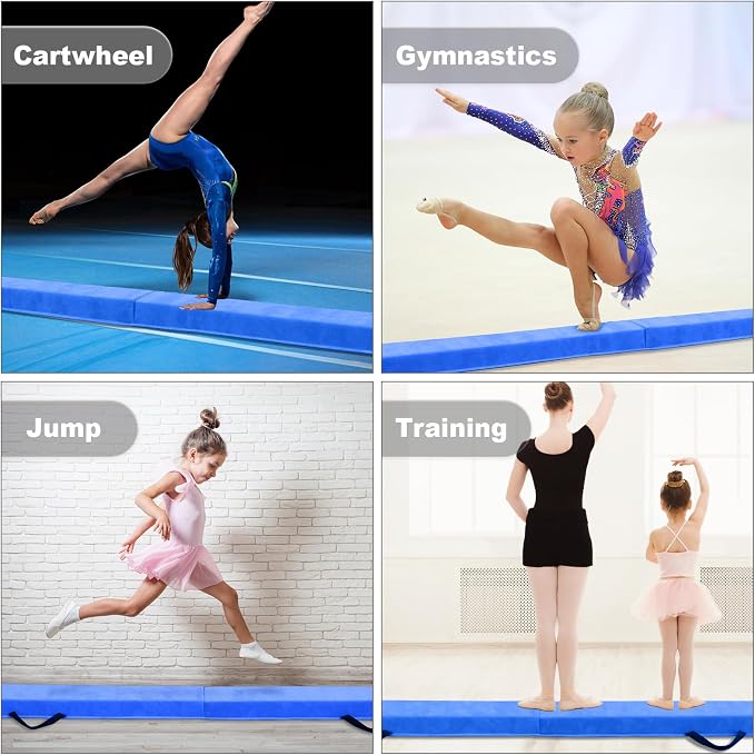 FBSPORT 8ft/9ft/9.5ft Balance Beam Folding Gymnastics Beam Foam Balance Floor Beam Equipment for Kids Adults, Suede Cover Anti Slip Base with Carry Bag for Home School Gym Training