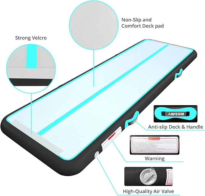 AWSUM Inflatable Gymnastics Mat 10ft/13ft/16ft/20ft/23ft Training mat 4/8 inches Thick tumbling mat with Electric Pump for Home/Gym/Outdoor