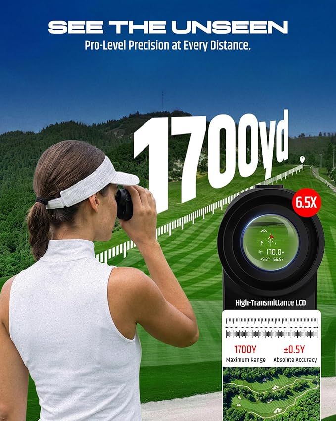 Range Finder Golf 1700 Yards - Golf Rangefinder with Slope, Magnetic Stripe - 6.5X Magnification, Flag Pole Locking Vibration - 0.5 Yard Accuracy Golf Laser Rangefinder, Rechargeable Range Finders