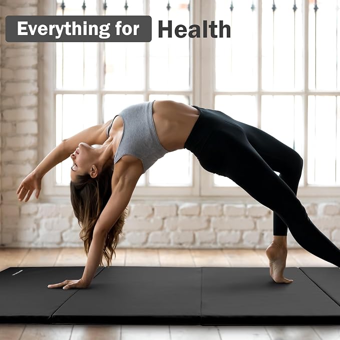 Fitvids Folding Exercise Gymnastics Mat 4'x8'x2" Gym Workout Mat with Carrying Handles High-Density Portable Fitness Aerobics Mats for Home Gym Yoga Pilates Tumbling MMA Core Training, Multiple Colors