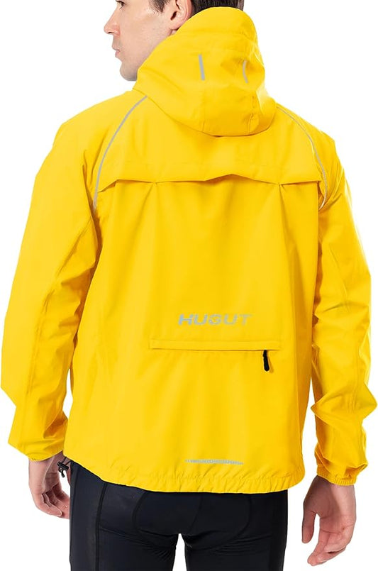Hugut Men's Cycling Running Rain Jacket Lightweight Waterproof Biking Hiking Windbreaker Raincoat Reflective Packable